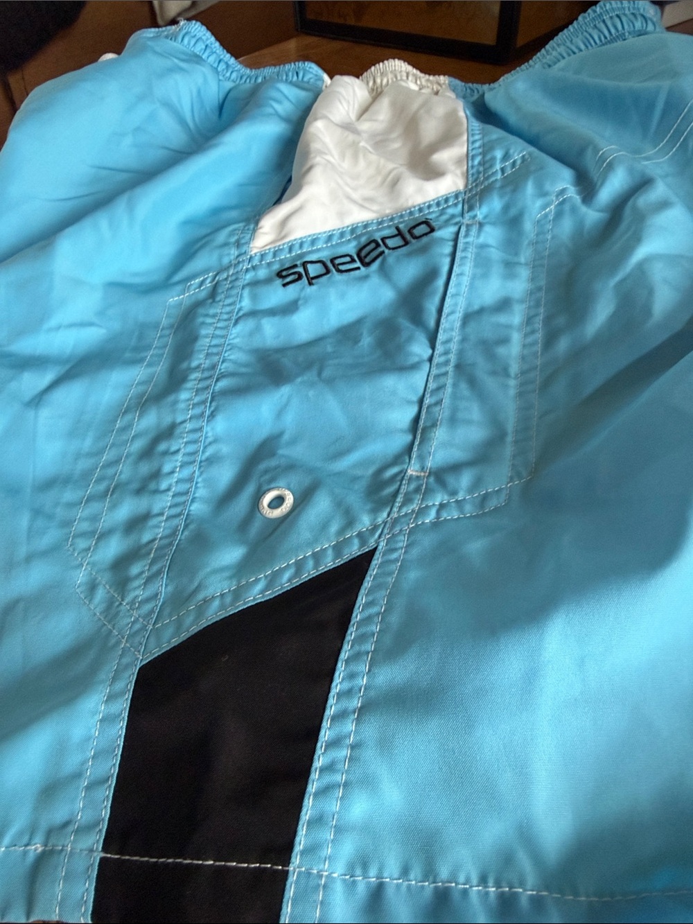 Men SpeedoTrunk/ BeachShorts Zipper/Inside&SidePocketsSkyBlue AlmostAsNews:L